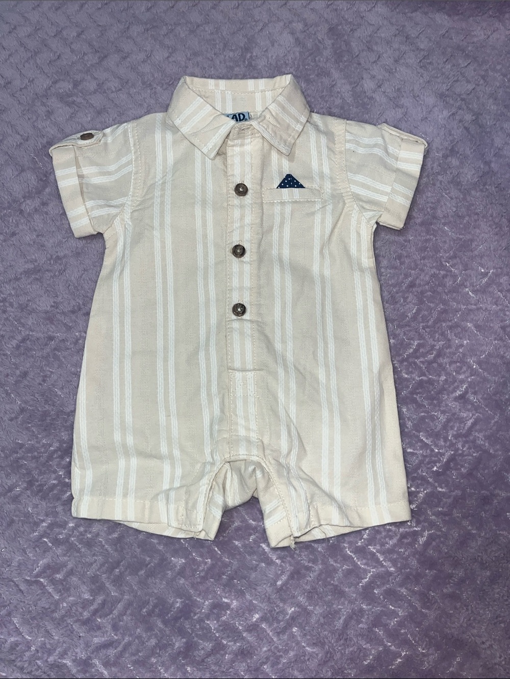 Striped Cream Baby One-Piece Bodysuit with Pocket Square